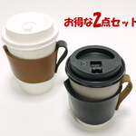 【2個セット】本革/レザー カップホルダー ワンタッチサイズ変更可能 スモール・レギュラー・ラージ紙コップ対応
