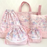 6柄ユニコーン🦄入園入学5点セット　スイーツパーティー　　ゆめかわ  パステル　ファンタジー　レッスンバッグ　女の子　サイズ選べる　 オーダーOK 上靴袋　お着替え袋　巾着袋