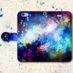 iPhone Android 手帳型スマホケース 星 銀河 galaxy ブルーver.【送料無料】