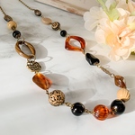 [再販]＊琥珀色とアンティークブラックのロングネックレス