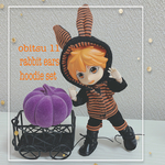 オビツ11 用　ハロウィンにピッタリなうさ耳パーカーセット（黒ウール×オレンジ系ストライプ）