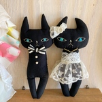 猫のペアドール　黒猫　ヴィンテージレース　贈り物、weddingにも☆