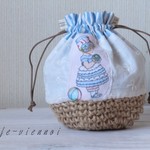little lady　おしゃれな女の子＊麻ひもカゴまん丸巾着バッグ＊ショルダー＊お祝いプレゼントＵＳＡコットン＊