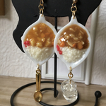 ミニチュア 2種のカレーライス お水とスプーン付ピアス or ストラップ