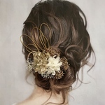 《再販》ドライフラワー ヘッドパーツ 髪飾り ヘアアクセサリー 結婚式 和装 ブライダル 水引き ゴールド 成人式