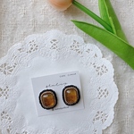 ビーズ刺繍　琥珀マーブル　ピアス　イヤリング