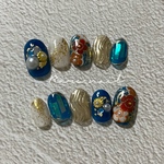 No.8 ブルー　振袖　和柄　ネイルチップ