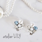 スワロフスキーアクアマリン・パールのイヤリング/ピアス/樹脂チタン変更可/結婚式・お呼ばれにも　サムシングブルー