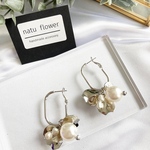 【メタル/フラワー/フープピアス】揺れる/花びらピアス/淡水パール/大振り/シルバーピアス/サージカルステンレス/大人可愛い/結婚式/二次会/およばれコーデ