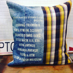 チェック柄男前バスロールサインステンシルデニムリメイククッションカバー