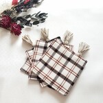 nons タッセル付きコースター 4枚セット【ネルチェック白】