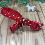 ワンちゃんかわいい首輪　赤水玉　(犬首輪16cm〜26cm)