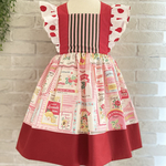 子供服　アメリカンダイナー風エプロンドレス　ピンク✖️赤　100サイズ　ドット　POP 女の子