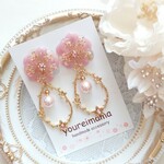 花がいっぱいのイヤリング ピンク
