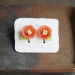和紙の花 「大和の椿 -茜-」イヤリング/ピアス　茜色 朱色