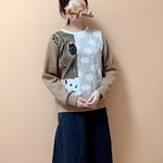 sale♪【Ｌ〜ＬＬサイズ】フクロウ柄切り替えプルオーバー