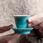 私だけのたからもの。　ターコイズブルー　茶杯　茶托　一組セット