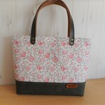 リバティ　フェリシテ帆布　ピンク＆帆布のマチ広トートバッグ　
