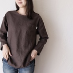 ブラウンリネンのゆったり長袖トップス    No.195