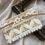 【再販】インド刺繍 リボン ポニーフック ラップリボン リボンラップ レース×ホワイト