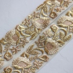 インド刺繍リボンᢂワントーンチュールフラワー【ゴールド】インド刺繍/刺繍リボン/刺繍/リボン/シルク/トリム/ブレード/チロリアンテープ/レース
