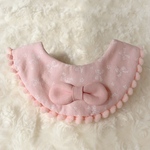 lovely 💗 Cat bib ୨୧ ピンクリボン柄 × ピンクポンポン