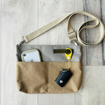 帆布サコッシュ/ミニショルダー(グレージュ×モカブラウン)