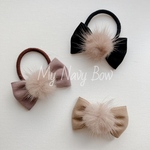 ミンクファー付きスエード風シングルリボン ヘアゴム ヘアクリップ