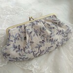 刺繍*リネン＊タック*がま口*パープル