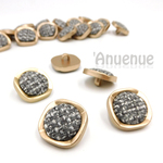 ツイードスクエア シャンクボタン 23mm 【 Gray x Mat Gold 】 4個
