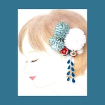 小さな髪留めとアーティフィシャルフラワー~緑色~つまみ細工❇︎ 一点物❇︎成人式❇︎卒業式❇︎ひな祭り❇︎浴衣❇︎七五三髪飾り