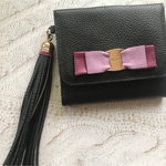 matsumatsu様専用ページ　　リボンバレッタが可愛い本革財布♡クールブラック&ラベンダーツートン