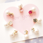 ”for you” 8colors　コットンパール6mmとストーン5mm　樹脂ノンホールイヤリング 