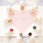 ”for you” 9colors　コットンパール10mmと6mmカラーストーン　樹脂ノンホールイヤリング 
