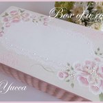 薔薇とレースのピンクのバスケット（文字入れします）