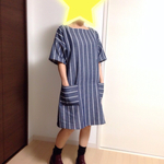 ストライプボートネックワンピ