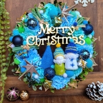 クリスマス　 ブルーグラデーションのクリスマスリース
