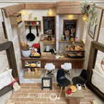 木製 ベーカリー カフェ ショップ 明かりが灯る ドールハウス