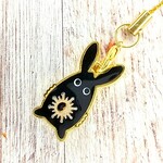 ストラップ、物持ち ウサギ ブラック(月と太陽)送料無料♪