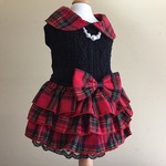 黒のアラン編み風ニット＊赤チェック柄フリフリスカートのワンピ