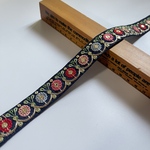 約2.5cm幅/刺繍リボン/シルク調/ネイビー/レトロ/花柄/細リボン