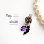 ❤️レビュー500感謝価格❤️マスクチャーム　クリップタイプ　ハロウィン　スワロフスキー　ブラックパティナ　ジルコニア　パープル　プレゼント