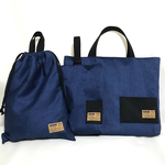 入園入学セット　ヴィンテージデニム風×ブルー迷彩　　レッスンバッグ・シューズケース ・お着替え袋3点セット(男の子・女の子・マチ付き・裏布付き・入園入学) 