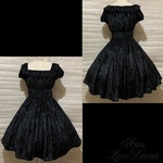 ベロア エレガント シャーリング ワンピース ジャンパースカート★ブラック×黒レース(即納品)