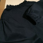 コーデュロイのフリルネックブラウス 　ブラック