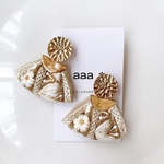 インド刺繍リボン ピアス brown
