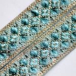 インド刺繍リボンᢂシルクリボン【ディープエメラルド】刺繍リボン 刺繍リボン トリム ブレード ジャガードリボン チロリアンテープ レース チュールレース