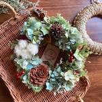 NEW 新作リース　秋の恵み　秋色紫陽花のリース　ドライフラワー  秋のリース　リース　秋　秋の花　紫陽花　アジサイ　ナチュラル　コットンフラワー　爽やか