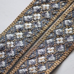 インド刺繍リボンᢂシルクリボン【グレー】刺繍リボン 刺繍リボン トリム ブレード ジャガードリボン チロリアンテープ レース チュールレース
