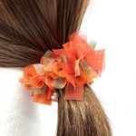 ヘアゴム＊ハーフシュシュ＊花柄オレンジ◯コットンパール付き